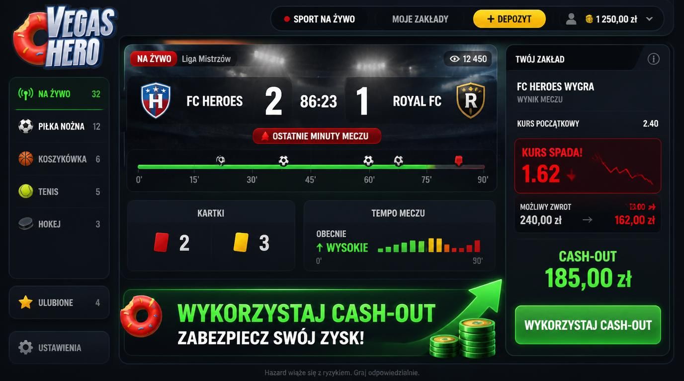 Przycisk Cash-Out + statystyki meczu na żywo