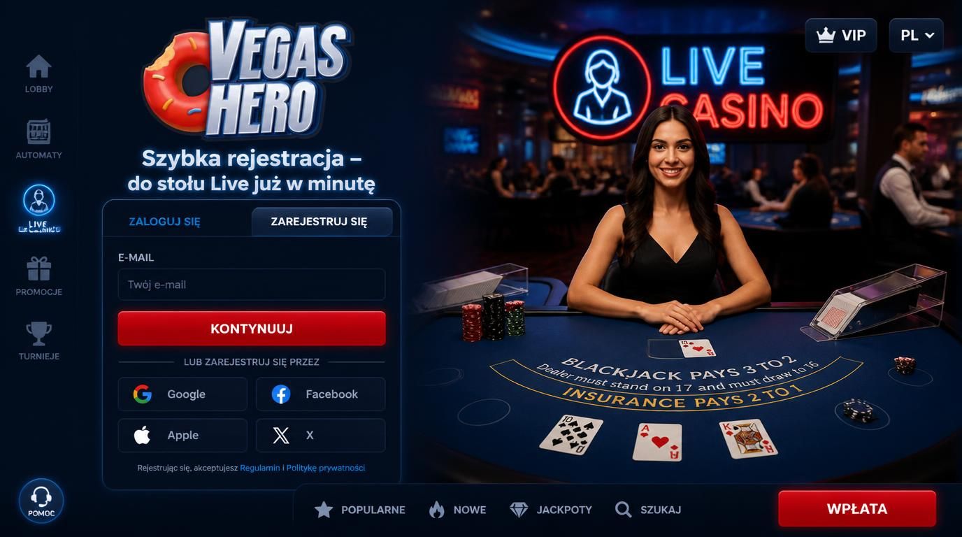 Interfejs rejestracji z opcją społecznościową z widokiem live casino